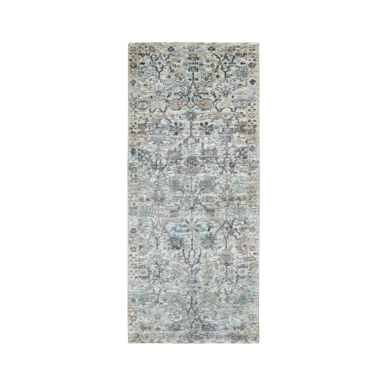 Transitional Wool & Silk Hand Knotted Rug Ivory No Border 2.6X6.2 -O058143