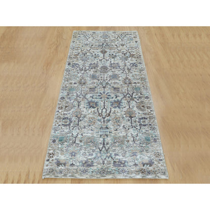 Transitional Wool & Silk Hand Knotted Rug Ivory No Border 2.6X6.2 -O058143