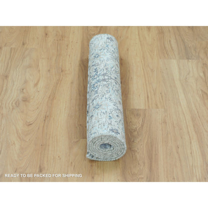 Transitional Wool & Silk Hand Knotted Rug Ivory No Border 2.6X6.2 -O058143