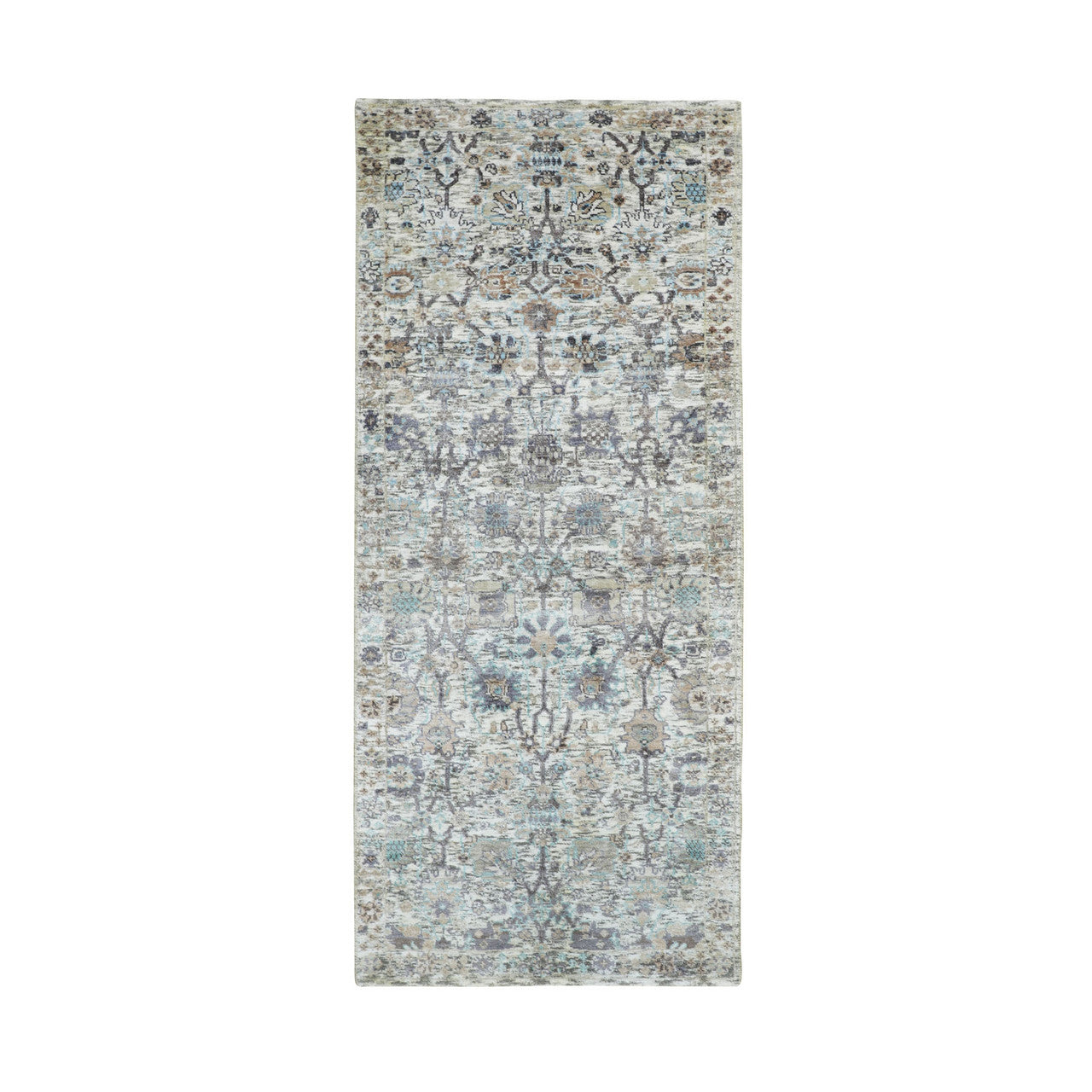 Transitional Wool & Silk Hand Knotted Rug Ivory No Border 2.6X6.2 -O058150