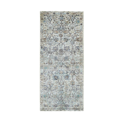 Transitional Wool & Silk Hand Knotted Rug Ivory No Border 2.6X6.2 -O058150