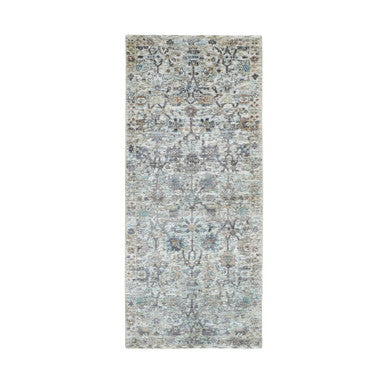 Transitional Wool & Silk Hand Knotted Rug Ivory No Border 2.6X6.2 -O058150