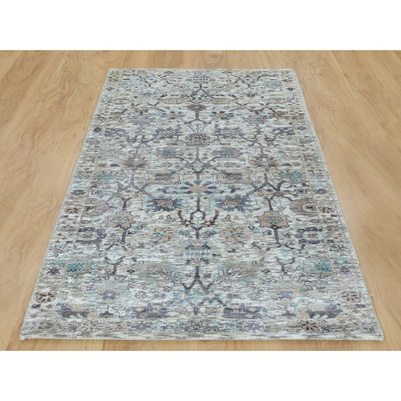 Transitional Wool & Silk Hand Knotted Rug Ivory No Border 2.6X6.2 -O058150