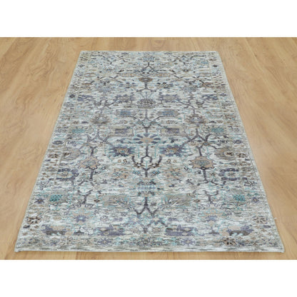 Transitional Wool & Silk Hand Knotted Rug Ivory No Border 2.6X6.2 -O058150