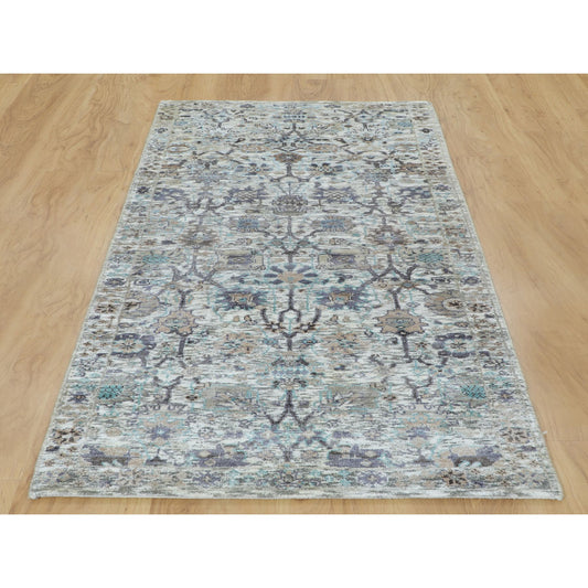 Transitional Wool & Silk Hand Knotted Rug Ivory No Border 2.6X6.2 -O058150
