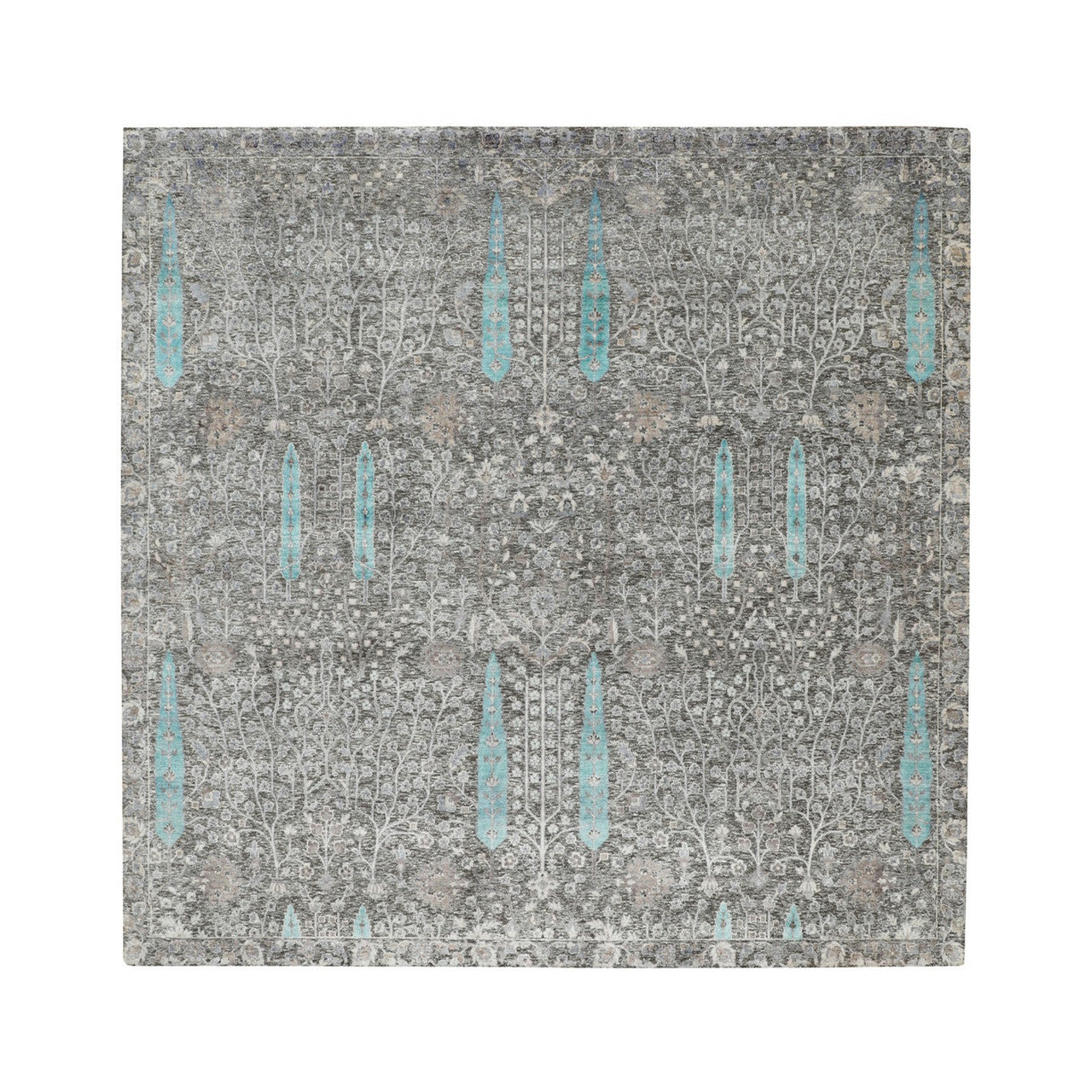 Transitional Wool & Silk Hand Knotted Rug Brown No Border 10.0X10.0 -O058160