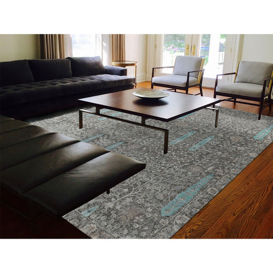 Transitional Wool & Silk Hand Knotted Rug Brown No Border 10.0X10.0 -O058160