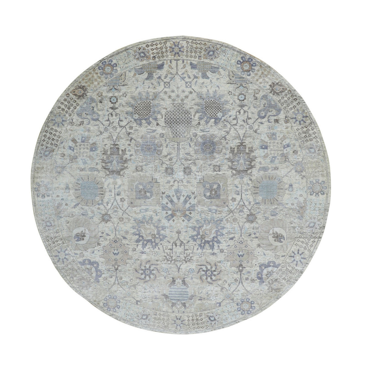 Transitional Wool & Silk Hand Knotted Rug Ivory No Border 10.0X10.0 -O058165