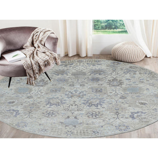 Transitional Wool & Silk Hand Knotted Rug Ivory No Border 10.0X10.0 -O058165