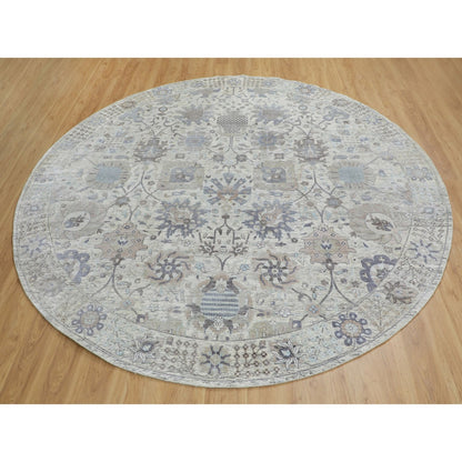 Transitional Wool & Silk Hand Knotted Rug Ivory No Border 10.0X10.0 -O058165
