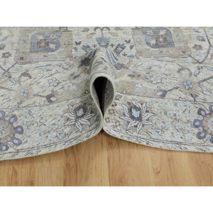 Transitional Wool & Silk Hand Knotted Rug Ivory No Border 10.0X10.0 -O058165