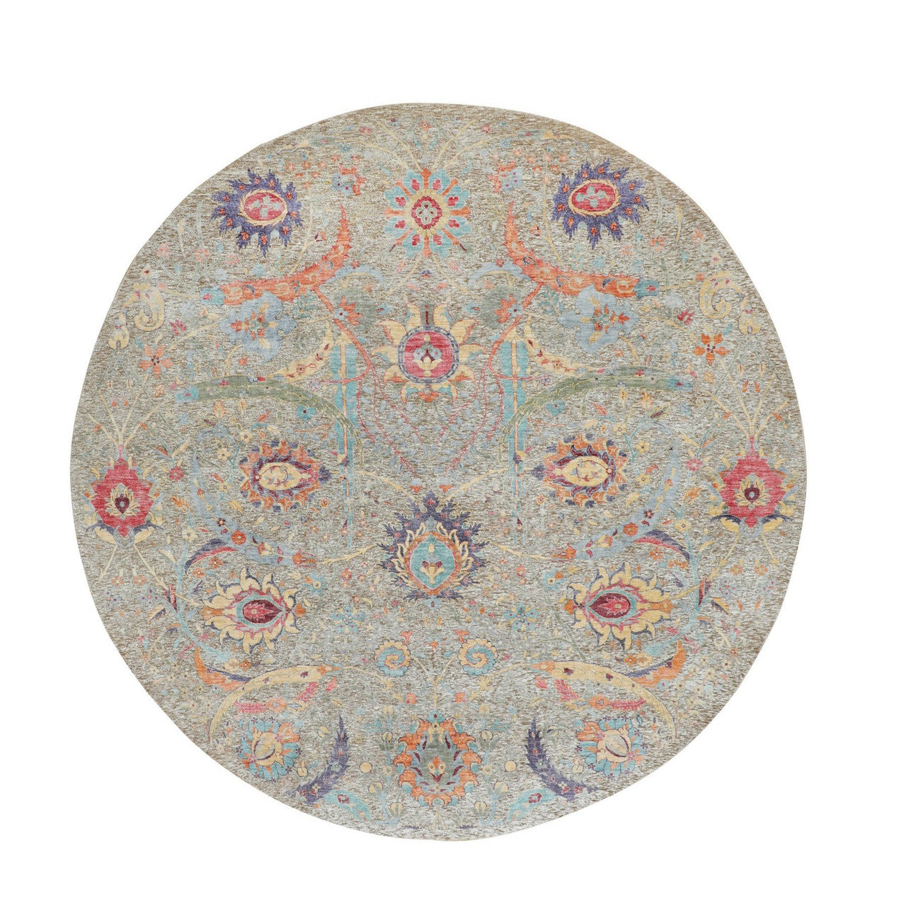Transitional Wool & Silk Hand Knotted Rug Beige No Border 8.10X8.10 -O058172