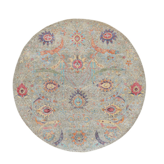 Transitional Wool & Silk Hand Knotted Rug Beige No Border 8.10X8.10 -O058172