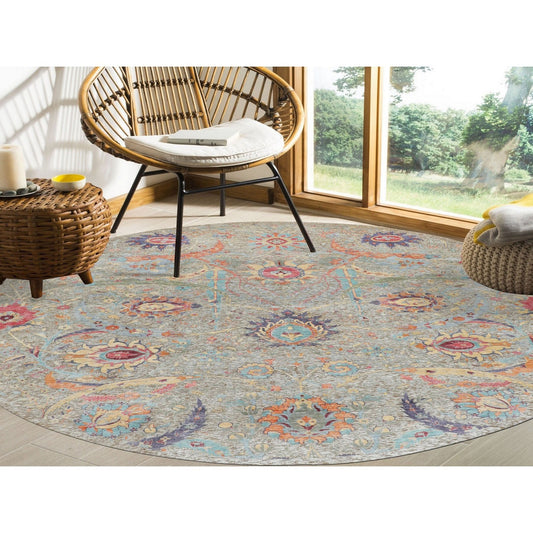 Transitional Wool & Silk Hand Knotted Rug Beige No Border 8.10X8.10 -O058172