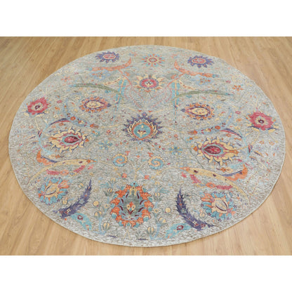 Transitional Wool & Silk Hand Knotted Rug Beige No Border 8.10X8.10 -O058172