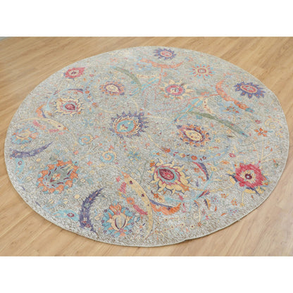 Transitional Wool & Silk Hand Knotted Rug Beige No Border 8.10X8.10 -O058172