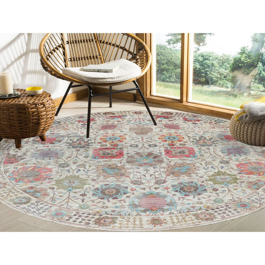 Transitional Wool & Silk Hand Knotted Rug Ivory No Border 10.0X10.0 -O058174