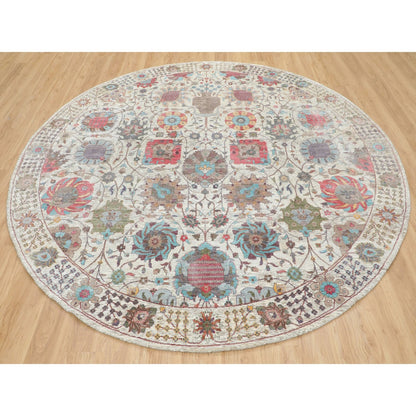 Transitional Wool & Silk Hand Knotted Rug Ivory No Border 10.0X10.0 -O058174