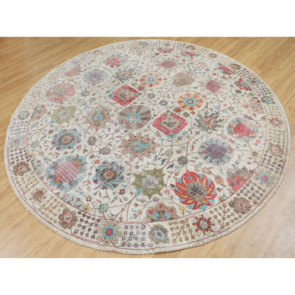 Transitional Wool & Silk Hand Knotted Rug Ivory No Border 10.0X10.0 -O058174