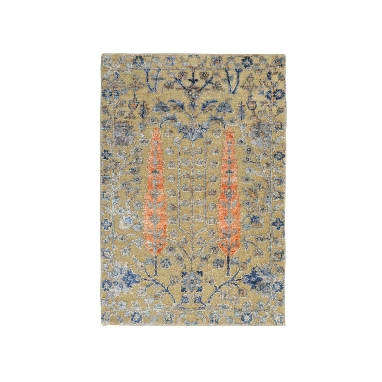 Transitional Wool & Silk Hand Knotted Rug Beige No Border 2.1X3.0 -O058177