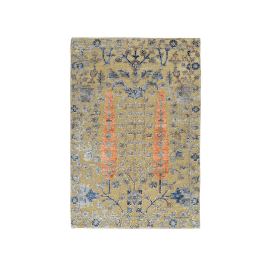 Transitional Wool & Silk Hand Knotted Rug Beige No Border 2.1X3.0 -O058177