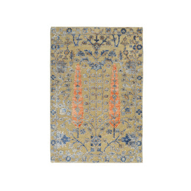Transitional Wool & Silk Hand Knotted Rug Beige No Border 2.1X3.0 -O058177
