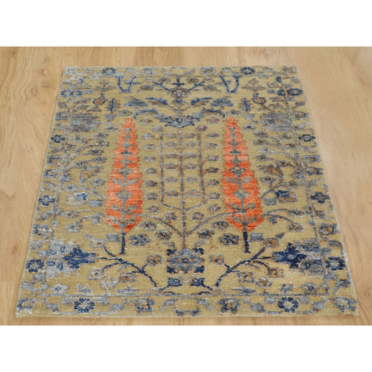 Transitional Wool & Silk Hand Knotted Rug Beige No Border 2.1X3.0 -O058177
