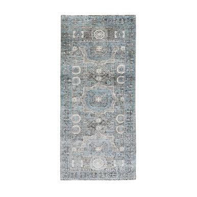 Mamluk Wool & Silk Hand Knotted Rug Blue 2.8x6.1 -O058181
