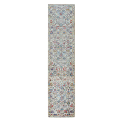Transitional Wool & Silk Hand Knotted Rug Ivory No Border 2.7X12.0 -O058189