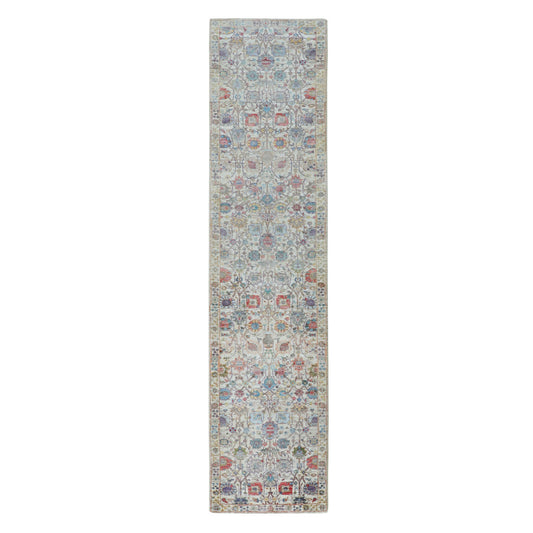 Transitional Wool & Silk Hand Knotted Rug Ivory No Border 2.7X12.0 -O058189