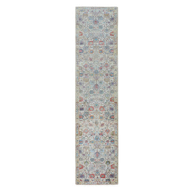 Transitional Wool & Silk Hand Knotted Rug Ivory No Border 2.7X12.0 -O058189