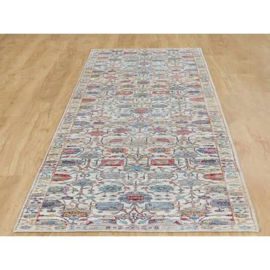 Transitional Wool & Silk Hand Knotted Rug Ivory No Border 2.7X12.0 -O058189