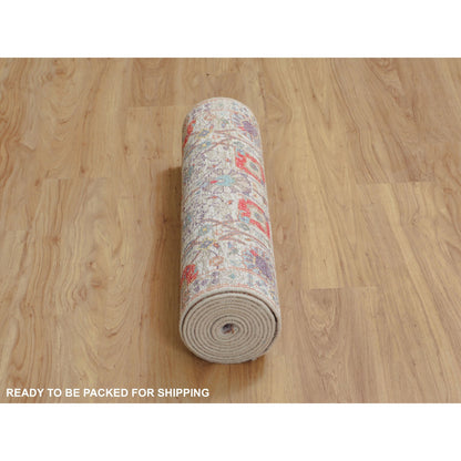 Transitional Wool & Silk Hand Knotted Rug Ivory No Border 2.7X12.0 -O058189