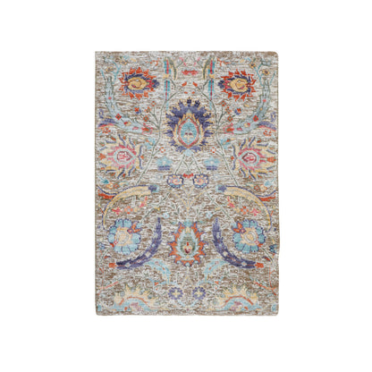 Transitional Wool & Silk Hand Knotted Rug Beige No Border 2.1X3.0 -O058194