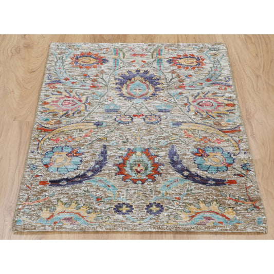 Transitional Wool & Silk Hand Knotted Rug Beige No Border 2.1X3.0 -O058194
