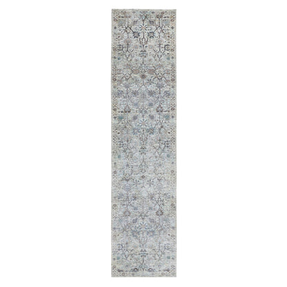 Transitional Wool & Silk Hand Knotted Rug Ivory No Border 2.5X12.0 -O058197