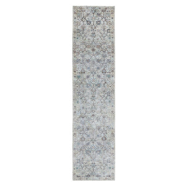 Transitional Wool & Silk Hand Knotted Rug Ivory No Border 2.5X12.0 -O058197