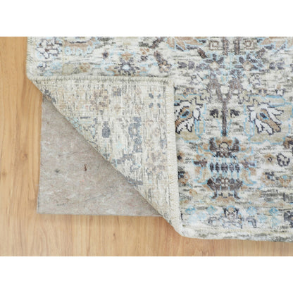 Transitional Wool & Silk Hand Knotted Rug Ivory No Border 2.5X12.0 -O058197