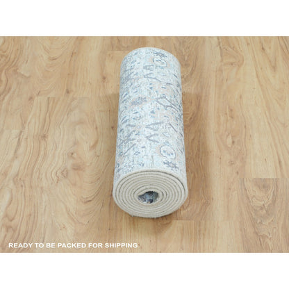 Transitional Wool & Silk Hand Knotted Rug Ivory No Border 2.5X12.0 -O058197