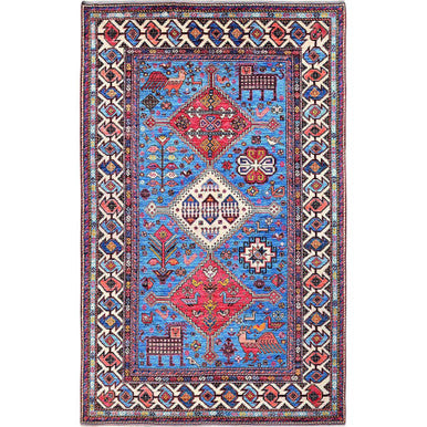 Kazak Wool Hand Knotted Rug Blue 5.10x9.2 -O0581