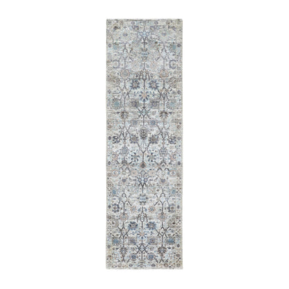 Transitional Wool & Silk Hand Knotted Rug Ivory No Border 2.5X8.0 -O058200
