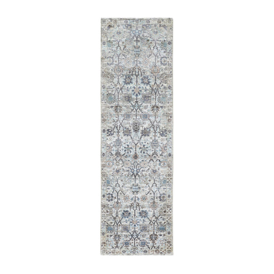 Transitional Wool & Silk Hand Knotted Rug Ivory No Border 2.5X8.0 -O058200