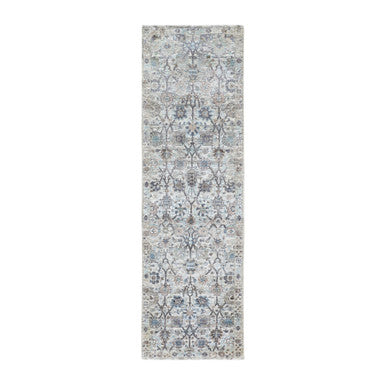 Transitional Wool & Silk Hand Knotted Rug Ivory No Border 2.5X8.0 -O058200