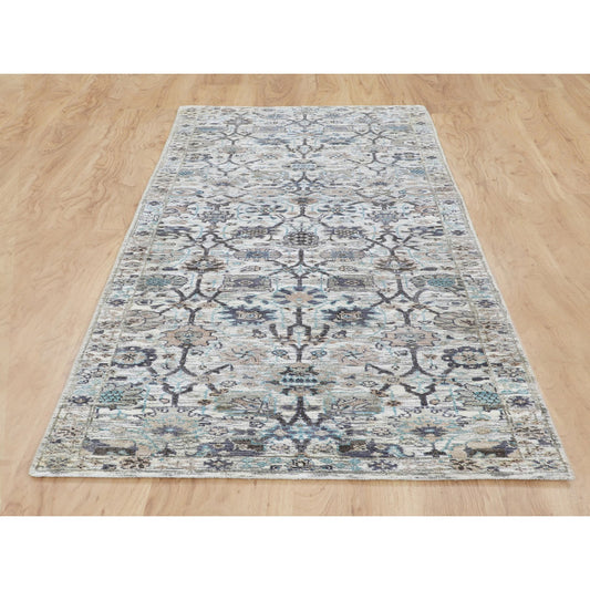 Transitional Wool & Silk Hand Knotted Rug Ivory No Border 2.5X8.0 -O058200