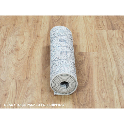 Transitional Wool & Silk Hand Knotted Rug Ivory No Border 2.5X8.0 -O058200