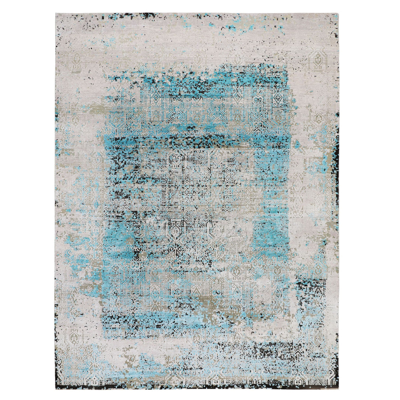 Modern and Contemporary Wool & Silk Hand Knotted Rug Grey No Border 8.9X11.10 -O058201