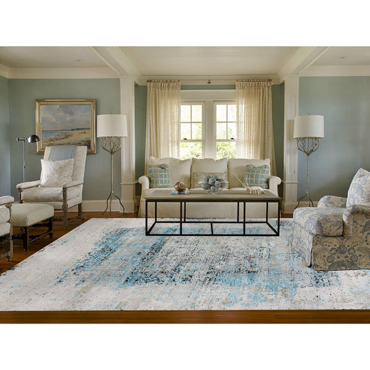 Modern and Contemporary Wool & Silk Hand Knotted Rug Grey No Border 8.9X11.10 -O058201