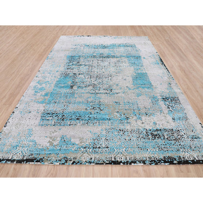 Modern and Contemporary Wool & Silk Hand Knotted Rug Grey No Border 8.9X11.10 -O058201