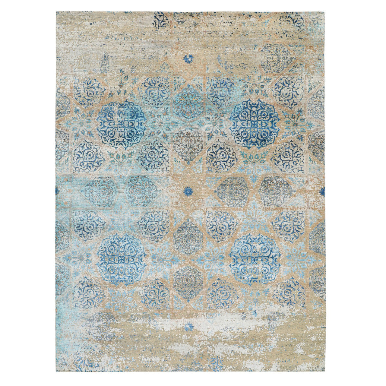 Transitional Wool & Silk Hand Knotted Rug Grey No Border 8.10X12.0 -O058202