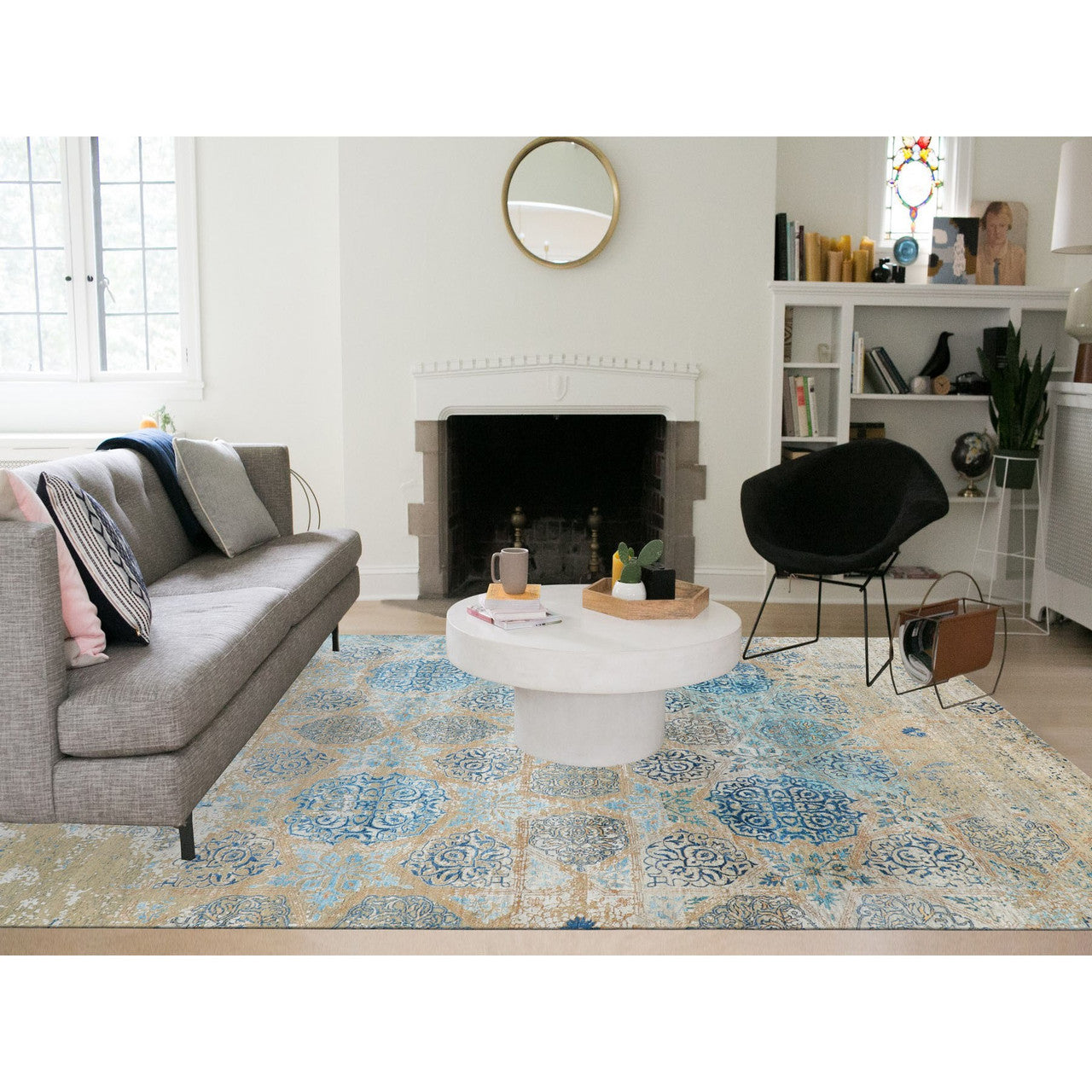 Transitional Wool & Silk Hand Knotted Rug Grey No Border 8.10X12.0 -O058202